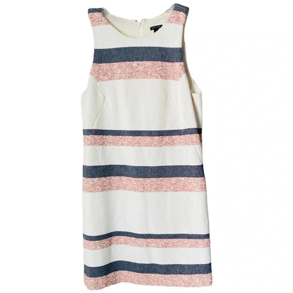 ANN TAYLOR |Classic Block Color Gradient Stripes Tweed Shift Dress Size 8 (NWOT)